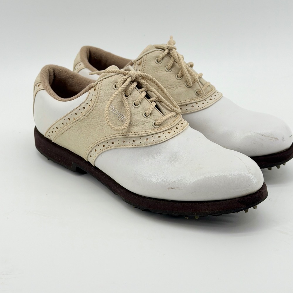 FootJoy 48709 Womens White Tan Leather Saddle Golf Shoes Size 8 M
